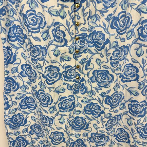 Sail To Sable Linen Blend Midi Dress Rose Floral Blue Resort Cottage XXS NWT - Picture 16 of 16